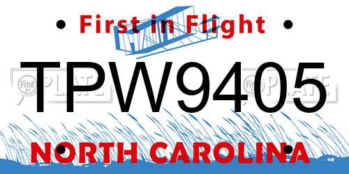 TPW9405 North Carolina License Plate