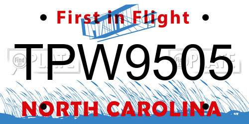 TPW9505 North Carolina License Plate