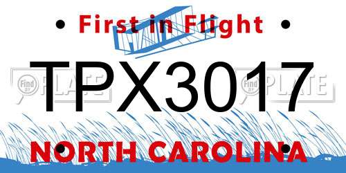 TPX3017 North Carolina License Plate