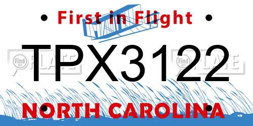 TPX3122 North Carolina License Plate