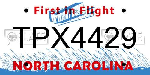 TPX4429 North Carolina License Plate