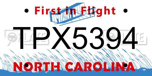 TPX5394 North Carolina License Plate
