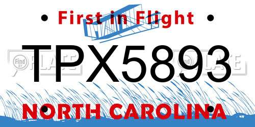 TPX5893 North Carolina License Plate
