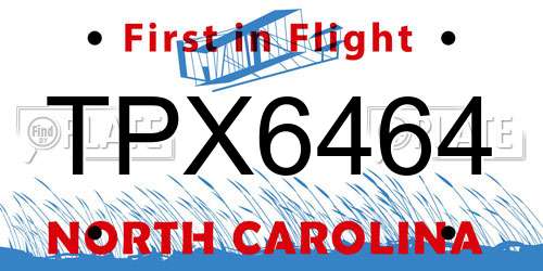 TPX6464 North Carolina License Plate