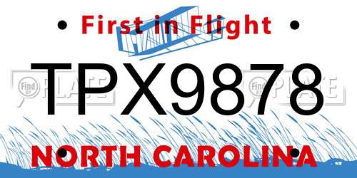 TPX9878 North Carolina License Plate