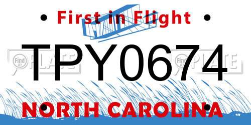 TPY0674 North Carolina License Plate