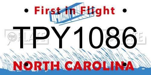 TPY1086 North Carolina License Plate
