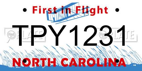 TPY1231 North Carolina License Plate