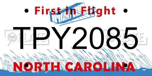 TPY2085 North Carolina License Plate