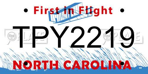 TPY2219 North Carolina License Plate