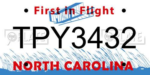 TPY3432 North Carolina License Plate