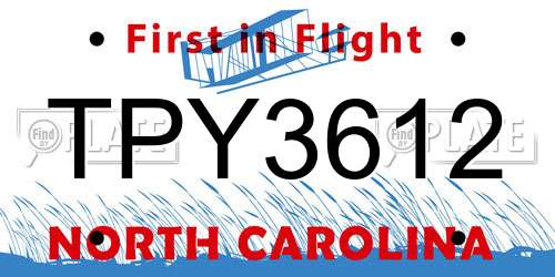 TPY3612 North Carolina License Plate