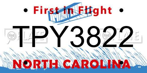 TPY3822 North Carolina License Plate