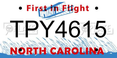 TPY4615 North Carolina License Plate