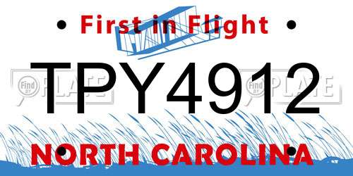 TPY4912 North Carolina License Plate