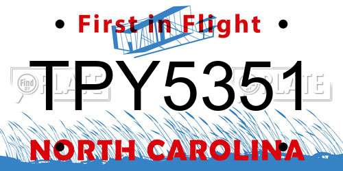 TPY5351 North Carolina License Plate