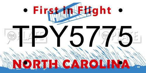 TPY5775 North Carolina License Plate