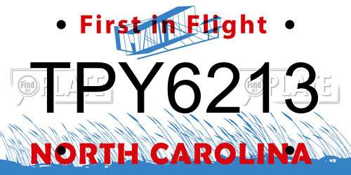 TPY6213 North Carolina License Plate