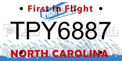 TPY6887 North Carolina License Plate