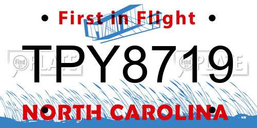 TPY8719 North Carolina License Plate
