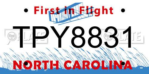 TPY8831 North Carolina License Plate