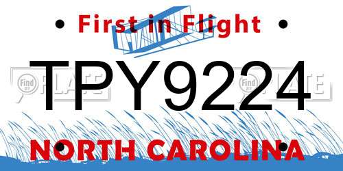 TPY9224 North Carolina License Plate