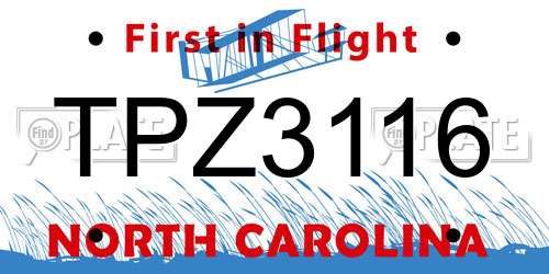TPZ3116 North Carolina License Plate