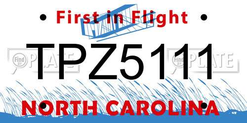 TPZ5111 North Carolina License Plate