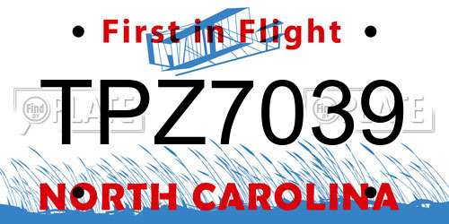 TPZ7039 North Carolina License Plate