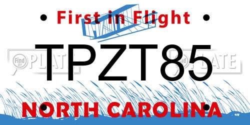 TPZT85 North Carolina License Plate