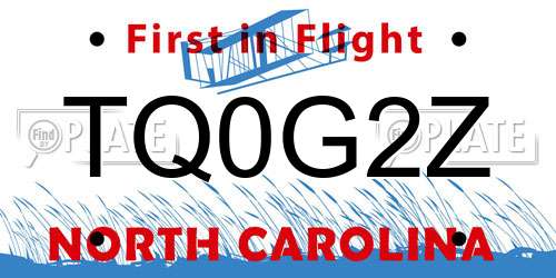 TQ0G2Z North Carolina License Plate
