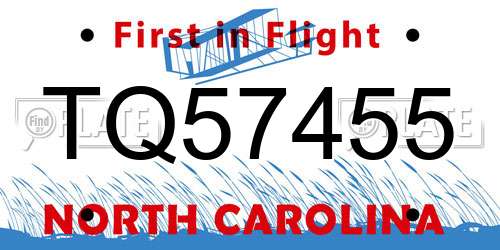 TQ57455 North Carolina License Plate
