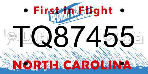 TQ87455 North Carolina License Plate