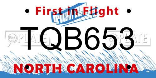 TQB653 North Carolina License Plate