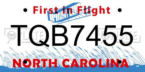 TQB7455 North Carolina License Plate