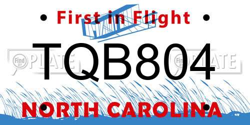 TQB804 North Carolina License Plate