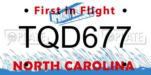 TQD677 North Carolina License Plate