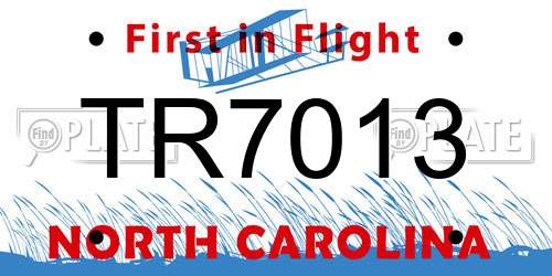 TR7013 North Carolina License Plate
