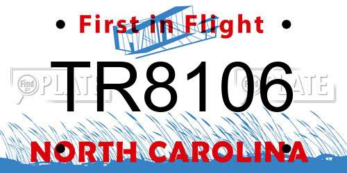 TR8106 North Carolina License Plate