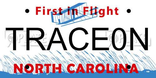TRACE0N North Carolina License Plate