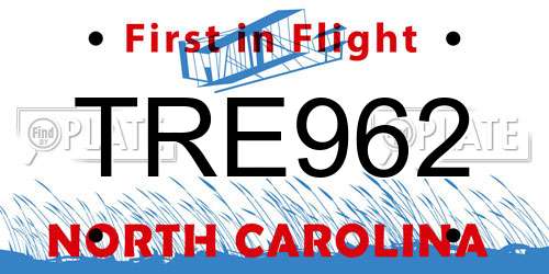 TRE962 North Carolina License Plate
