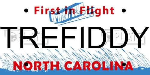 TREFIDDY North Carolina License Plate
