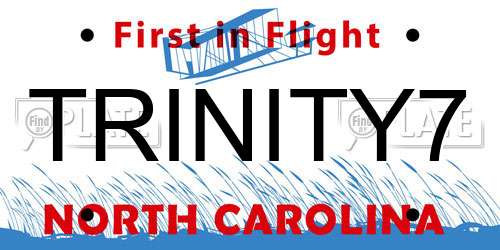 TRINITY7 North Carolina License Plate