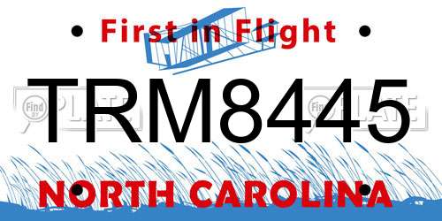 TRM8445 North Carolina License Plate