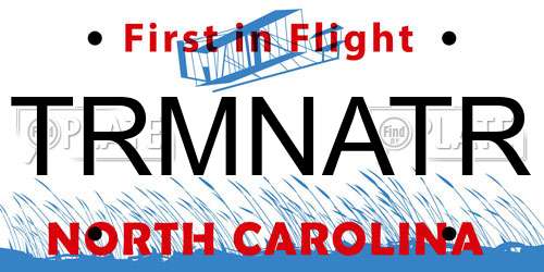 TRMNATR North Carolina License Plate