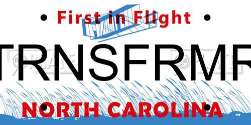 TRNSFRMR North Carolina License Plate