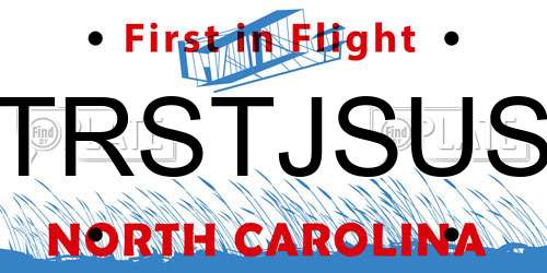 TRSTJSUS North Carolina License Plate