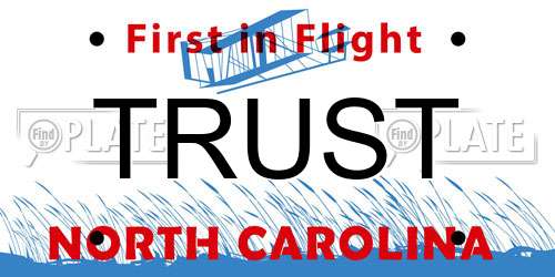 TRUST North Carolina License Plate