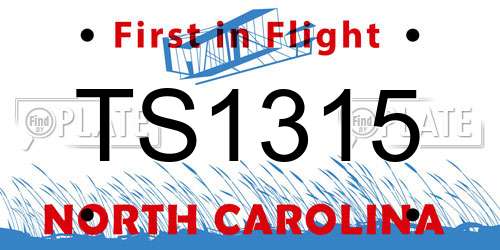 TS1315 North Carolina License Plate