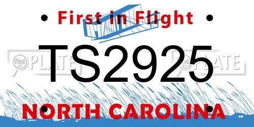 TS2925 North Carolina License Plate